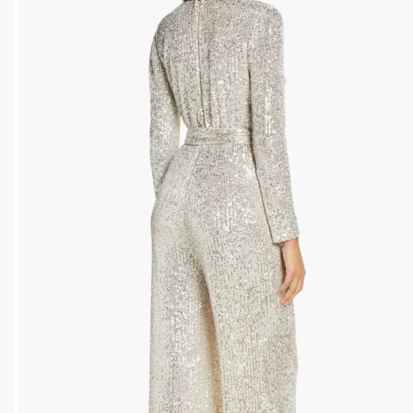 Sequin Wrap Front Long Sleeve Jumpsuit - Picture 2 of 4